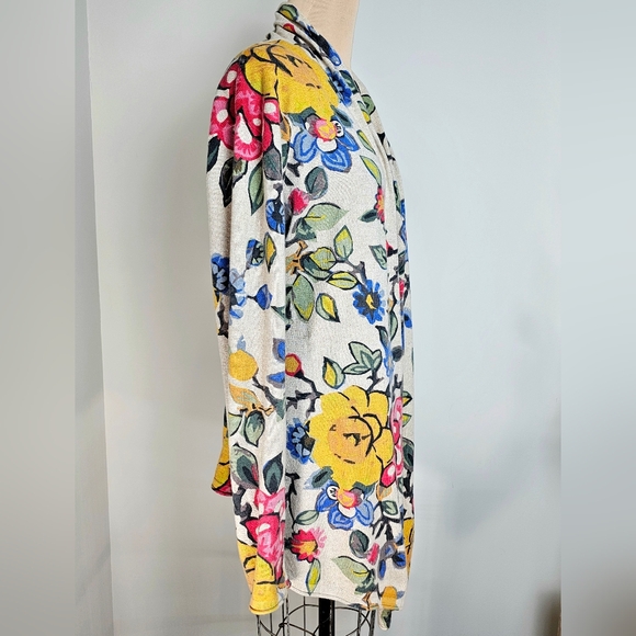 Tabitha Floral Open Front Cardigan XL Wool Blend Draped Wrap - Picture 2 of 11